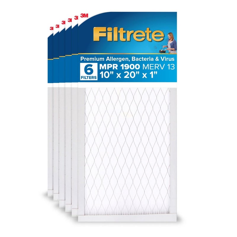 Filtrete 10x20x1 AC Furnace Air Filter, MERV 13, MPR 1900, Premium Allergen, Bacteria & Virus Filter, 3-Month Pleated 1-Inch Electrostatic Air Cleaning Filter, 6-Pack (Actual Size 9.81x19.81x0.78 in) - Image 1